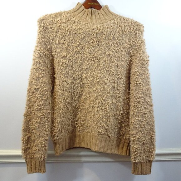 Express Tan Oversized Fuzzy Sweater Size S Cozy Comfy Nubby Mock Turtleneck - Picture 1 of 6